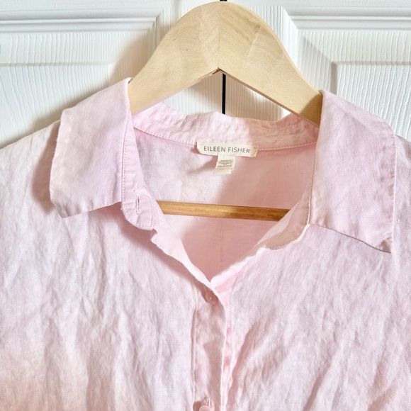 Eileen Fisher Organic Linen Light Pink Button-Up ✧ Coastal Oversized Fit, Size S - Picture 5 of 7